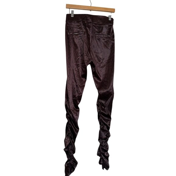 Manière‎ De Voir Women's Brown Satin Woodgrain Ruched Trousers Size 6 Luxury - Picture 3 of 11